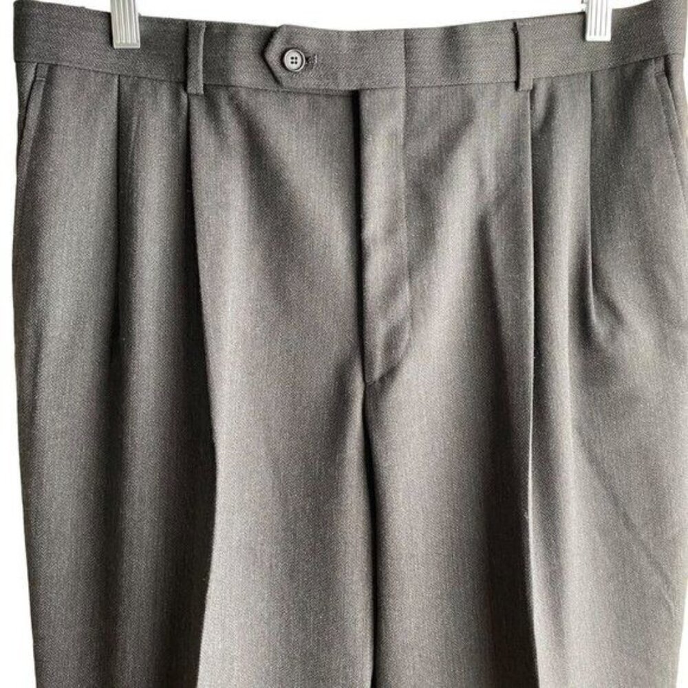 Bert Pulitzer Men's Wool Dress Pants Size 36 X 32 Gray Pleated Cuffed Vintage - Picture 10 of 11